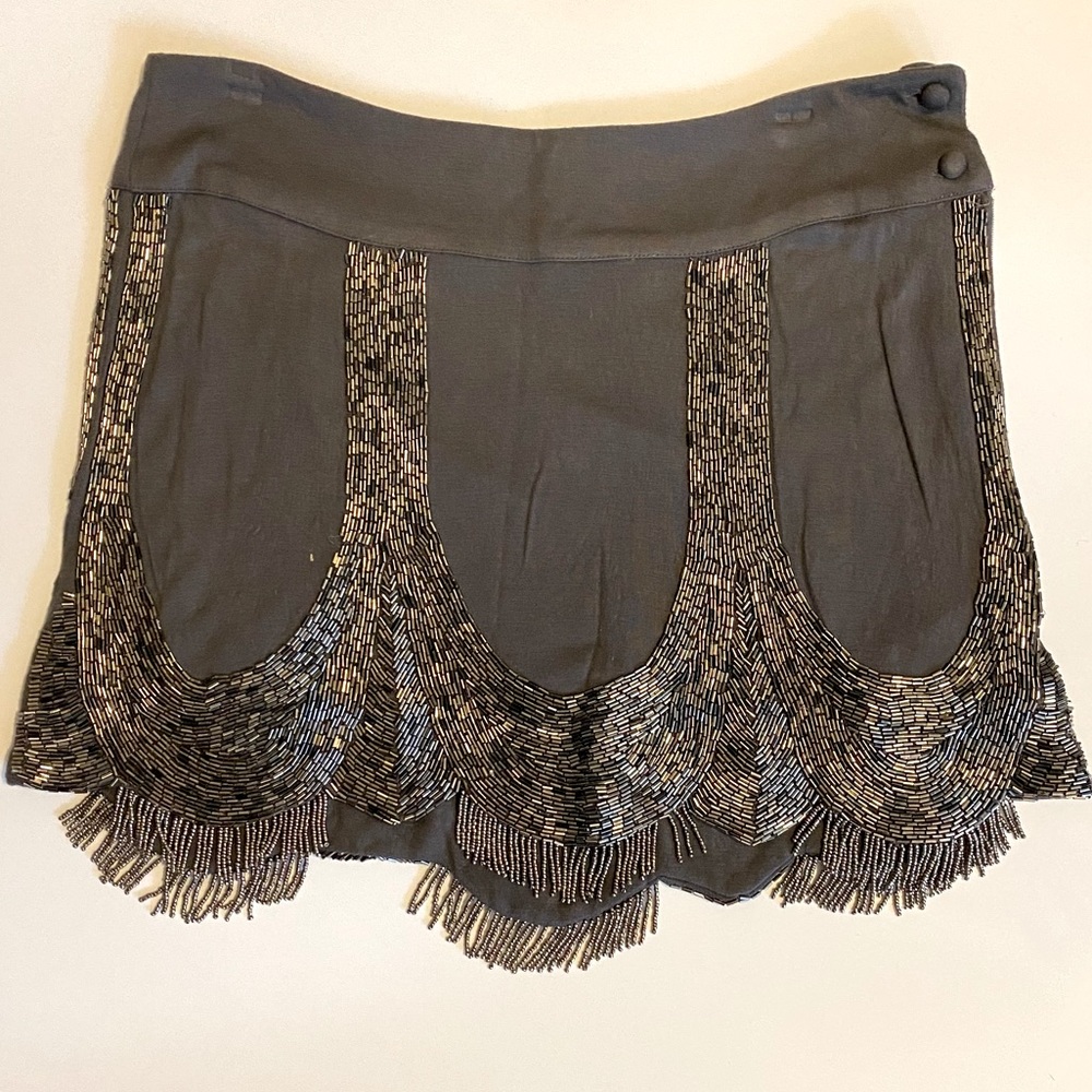 Silence + Noise Grey Beaded Mini Skirt: Small